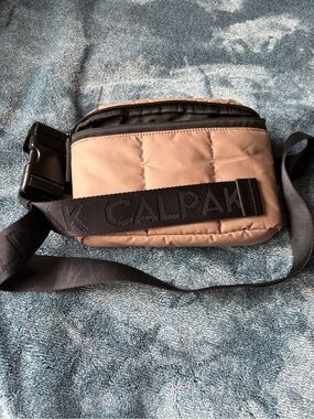 Calpak Men's Quilted Crossbody Belt Bag in Taupe with Black Strap